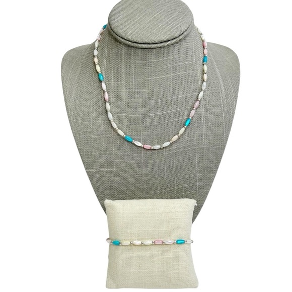 Pearlescent Tubular Acrylic Pastel Beaded Necklace and Bracelet Set - Picture 1 of 12
